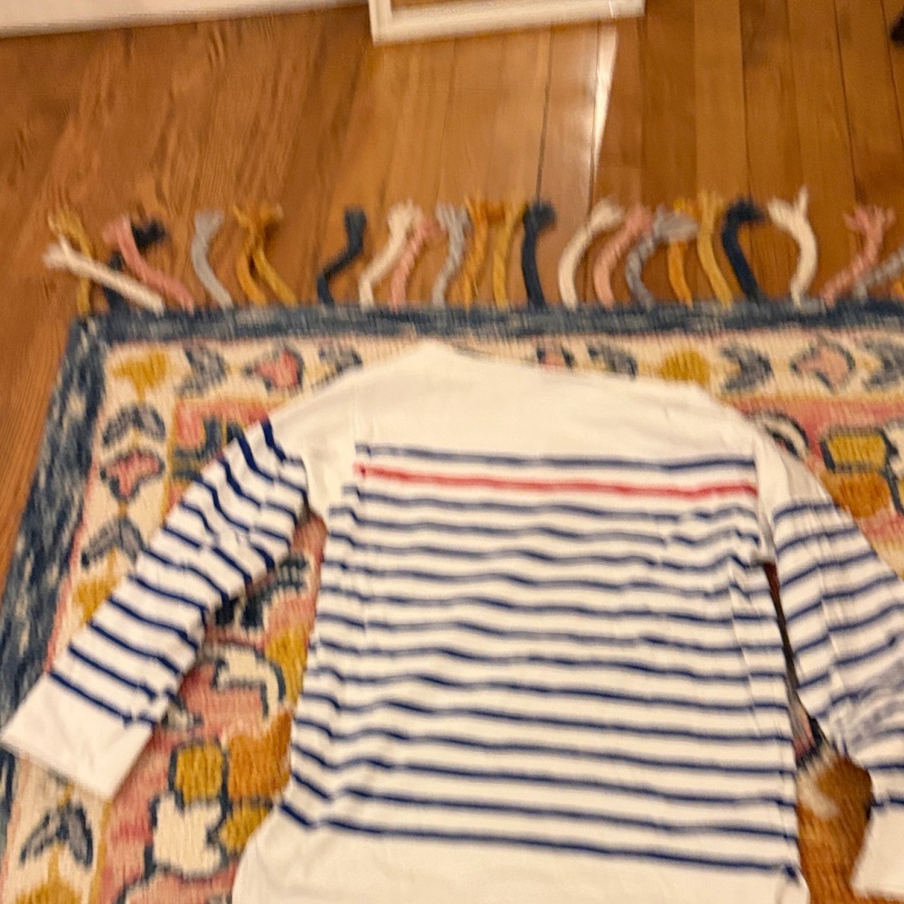 Saint James White Top with Navy Stripes and Red Accent - Picture 6 of 6